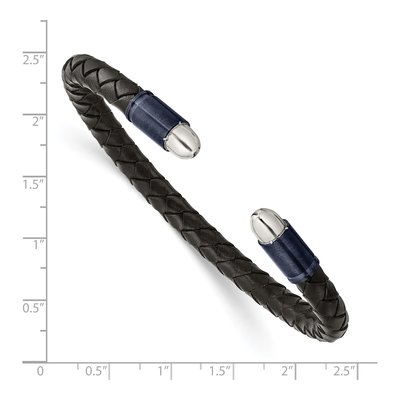 Stainless Steel Blue Grey Leather Cuff Bracelet – view 4