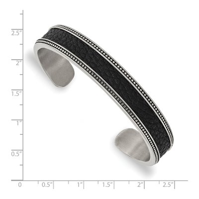 Stainless Steel Leather Inlay Cuff Bracelet – view 4