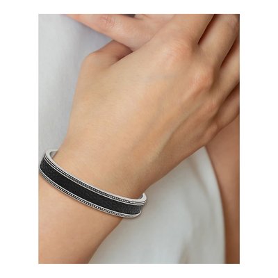 Stainless Steel Leather Inlay Cuff Bracelet – view 5