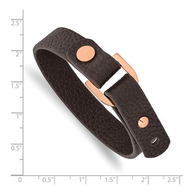 Stainless Steel Brown Leather IP Bracelet – view 3