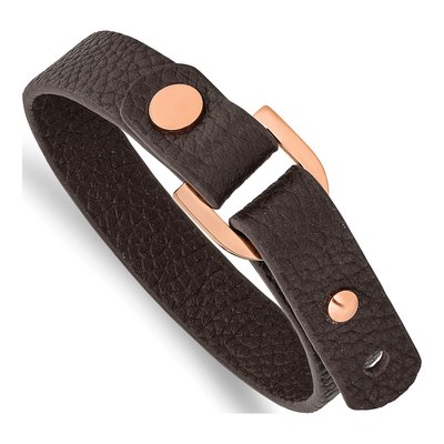 Stainless Steel Brown Leather IP Bracelet