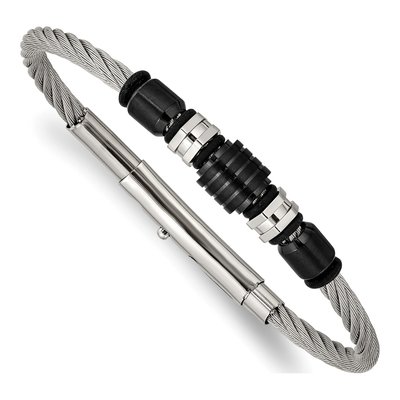 Black Stainless Steel Black Rubber Bracelet