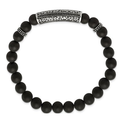 Stainless Steel Agate & CZ Beaded Stretch Bracelet – view 3