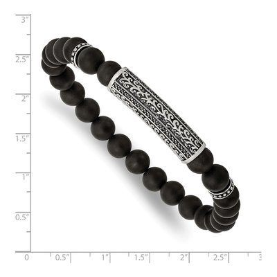 Stainless Steel Agate & CZ Beaded Stretch Bracelet – view 4