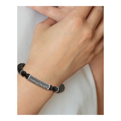 Stainless Steel Agate & CZ Beaded Stretch Bracelet – view 5