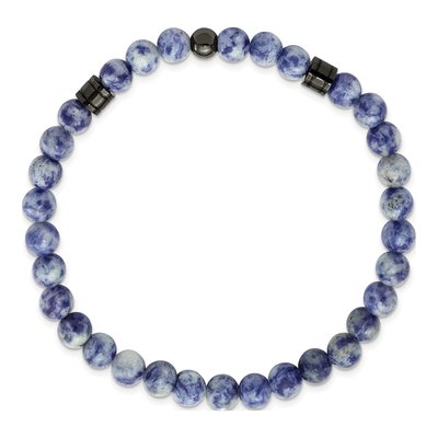 Stainless Steel Lapis Beaded Stretch Bracelet – view 3