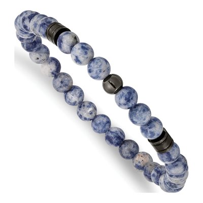 Stainless Steel Lapis Beaded Stretch Bracelet