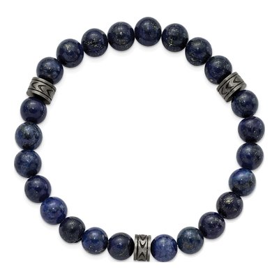 Stainless Steel Lapis Beaded Stretch Bracelet – view 3