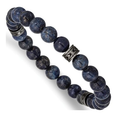 Stainless Steel Lapis Beaded Stretch Bracelet
