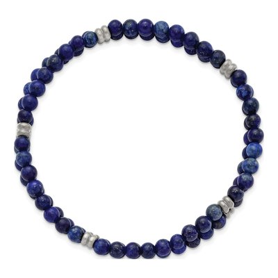 Stainless Steel Lapis Beaded Stretch Bracelet – view 3