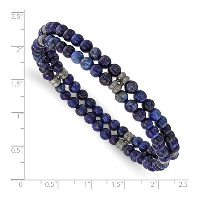 Stainless Steel Lapis Beaded Stretch Bracelet – view 4