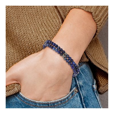 Stainless Steel Lapis Beaded Stretch Bracelet – view 5
