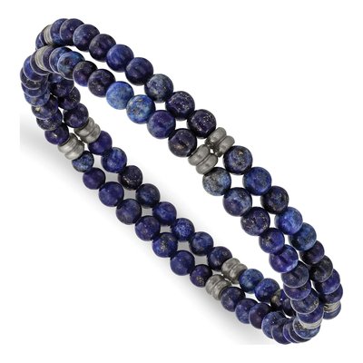 Stainless Steel Lapis Beaded Stretch Bracelet