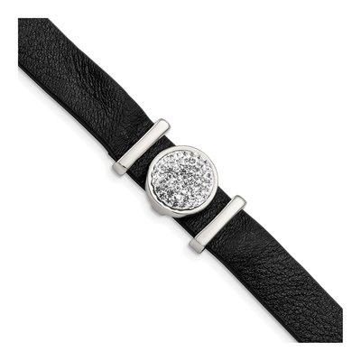 Stainless Steel Crystal Leather Bracelet