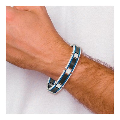 Stainless Steel Black Blue Link Bracelet – view 5