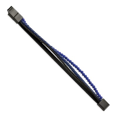 Black Stainless Steel Lapis Leather Bracelet – view 3
