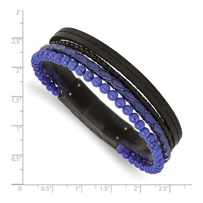Black Stainless Steel Lapis Leather Bracelet – view 4