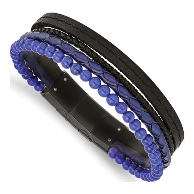 Black Stainless Steel Lapis Leather Bracelet