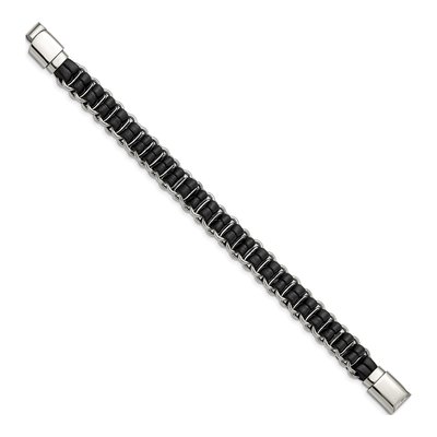 Stainless Steel Black Leather Bracelet – view 3