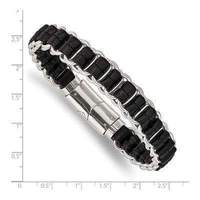 Stainless Steel Black Leather Bracelet – view 4