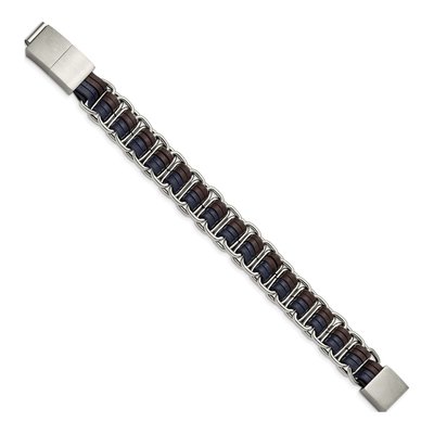 Stainless Steel Blue Brown Leather Bracelet – view 2