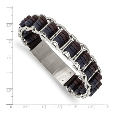 Stainless Steel Blue Brown Leather Bracelet – view 3
