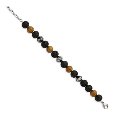 Stainless Steel Lava Red Wood Bracelet – view 3