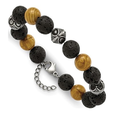 Stainless Steel Lava Red Wood Bracelet – view 4