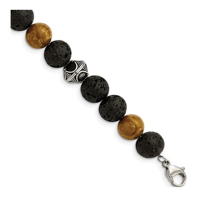 Stainless Steel Lava Red Wood Bracelet
