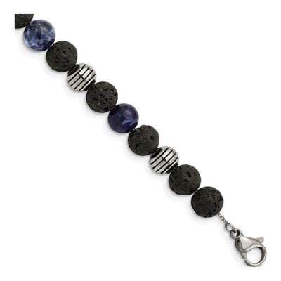 Stainless Steel Lava Sodalite Bracelet