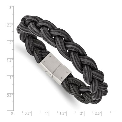 Stainless Steel Black Grey Leather Bracelet – view 4