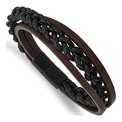 Black Stainless Steel Multi-Strand Leather Bracelet