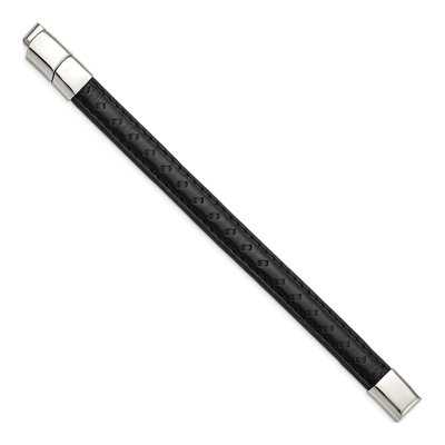 Stainless Steel Black Leather Bracelet – view 2