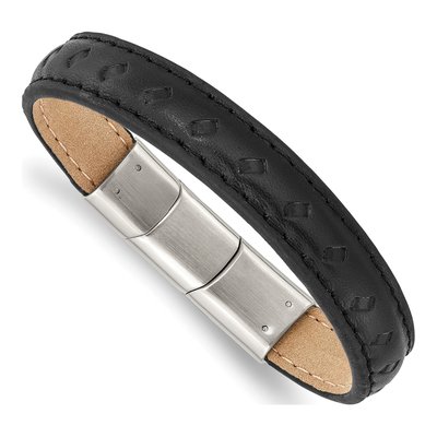 Stainless Steel Black Leather Bracelet