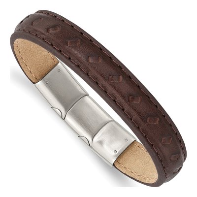 Stainless Steel Brown Leather Bracelet