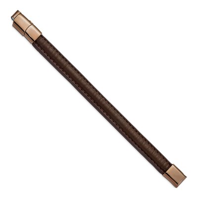 Stainless Steel IP Brown Leather Bracelet – view 2