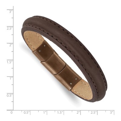 Stainless Steel IP Brown Leather Bracelet – view 3