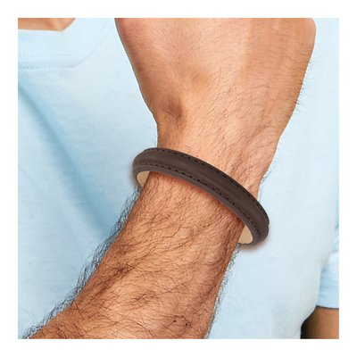 Stainless Steel IP Brown Leather Bracelet – view 4