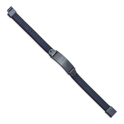 Stainless Steel Blue Leather ID Bracelet – view 3