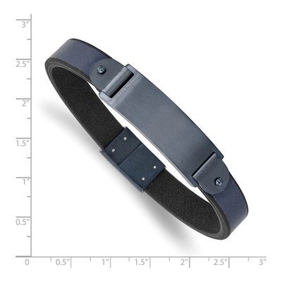 Stainless Steel Blue Leather ID Bracelet – view 4