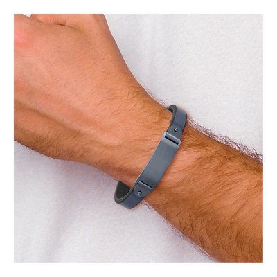 Stainless Steel Blue Leather ID Bracelet – view 5