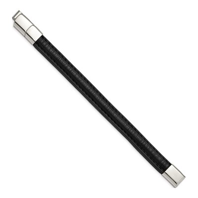 Stainless Steel Black Leather Bracelet – view 2