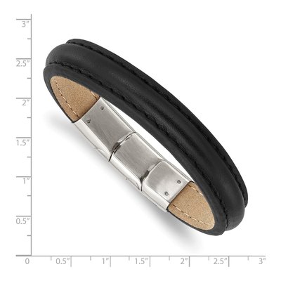 Stainless Steel Black Leather Bracelet – view 3