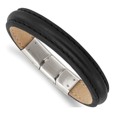 Stainless Steel Black Leather Bracelet
