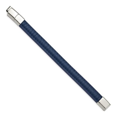 Stainless Steel Blue Leather Bracelet – view 2