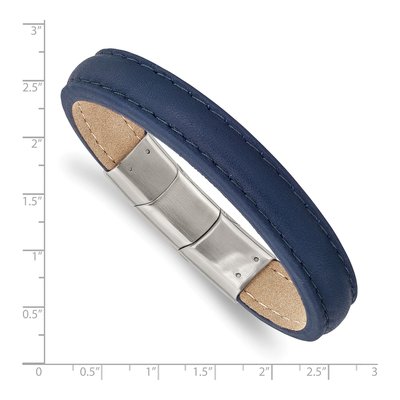 Stainless Steel Blue Leather Bracelet – view 3