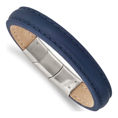 Stainless Steel Blue Leather Bracelet
