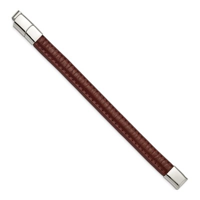 Stainless Steel Brown Leather Bracelet – view 2