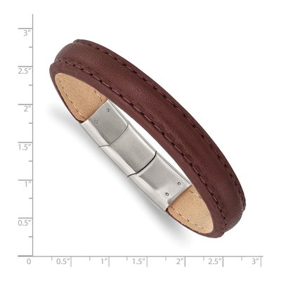 Stainless Steel Brown Leather Bracelet – view 3