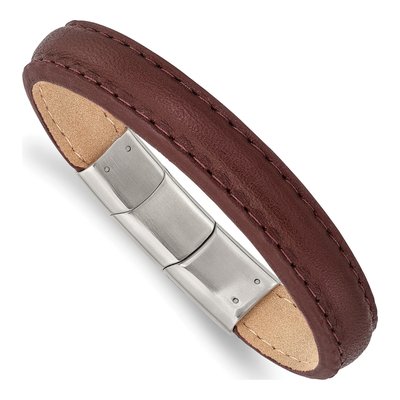 Stainless Steel Brown Leather Bracelet